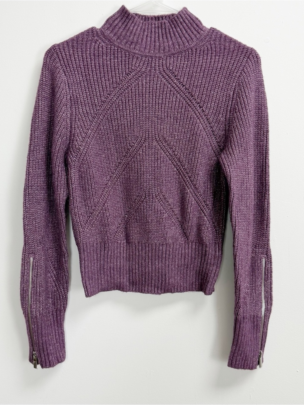 Express Sweater Womens Small Purple Mock Neck Pullover Knit Zipper Cuffs nwt